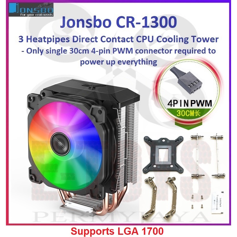 Jonsbo CR-1300 3 Heat Pipe 4Pin RGB PWM 9CM Fan Air Tower Cooler CR1300 ...