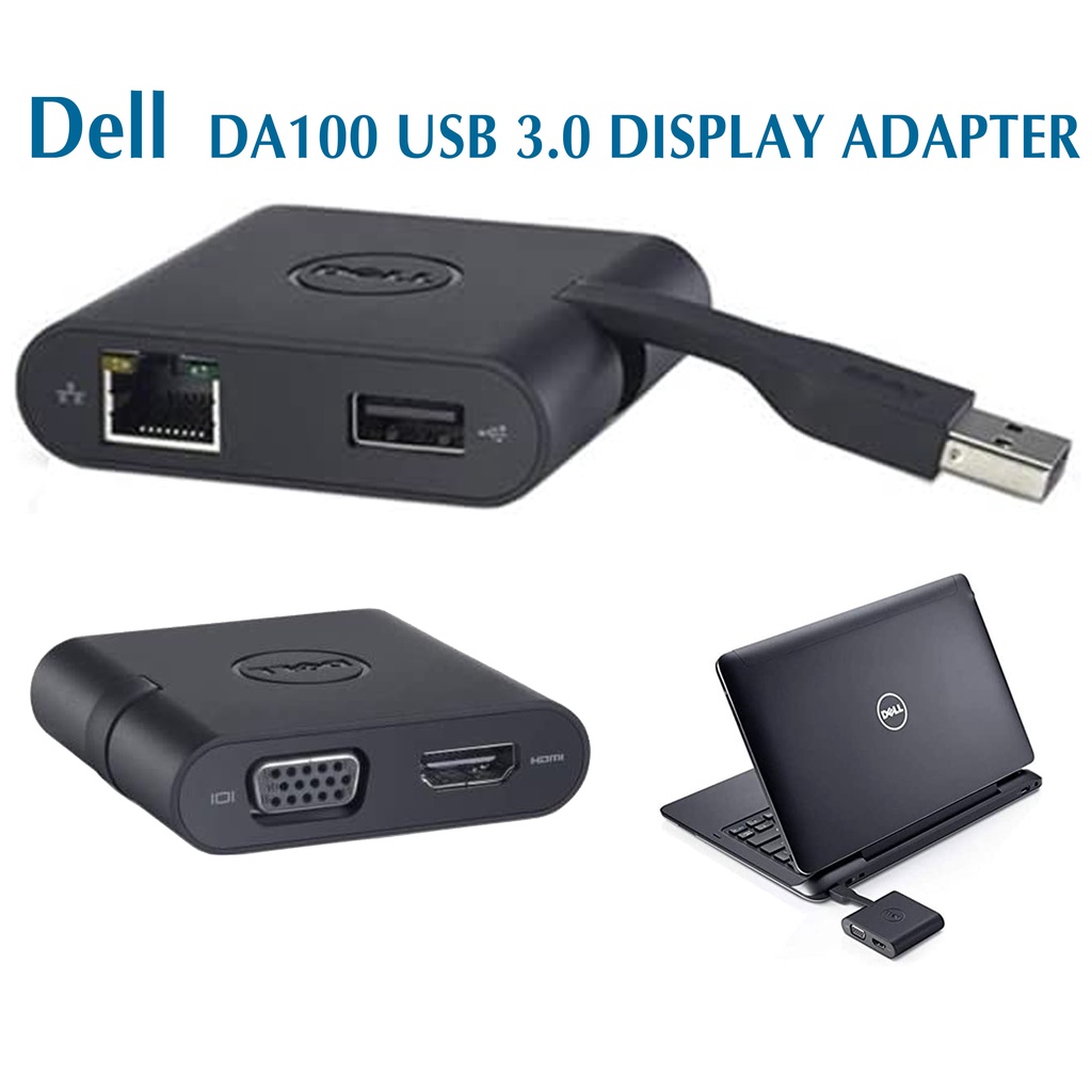 USED Original Dell DA100 USB 3.0 to VGA Hdmi Lan USB 2.0 Port