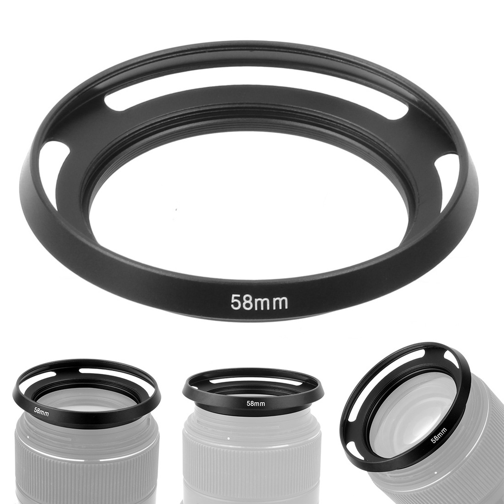 thumbnail image 2 of 67mm Lens Cap 40.5mm Metal Lens Hood With Center Pinch Cap - Universal Hollow Vented Hood For DSLR Cameras 52mm Lens Hood 2 of 10