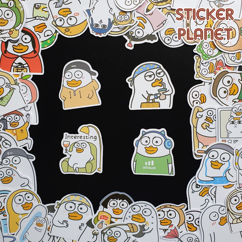 Sticker of a silly liu duck with many eyes and silly eyes to decorate ...
