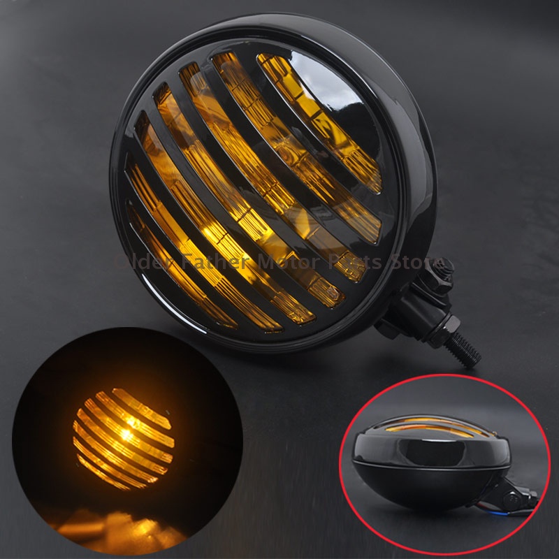 KIMISS 5.5in Vintage Motorcycle Grille Headlight Headlamp