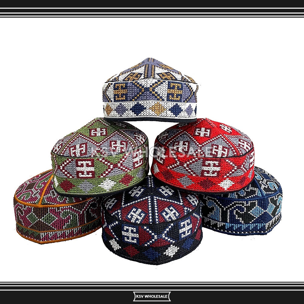 HIJAU PUTIH HITAM Pakistani Cap With Ovais Motif Stamp Embroidery Cap ...