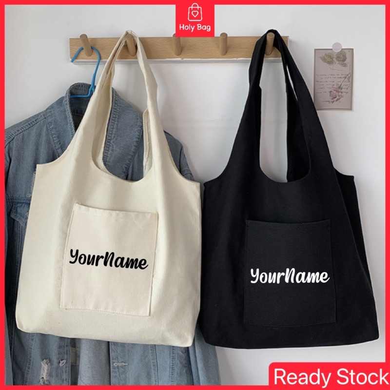 Customize Name Canvas Bag Korean Version High Capacity Tote Bag Fashion ...