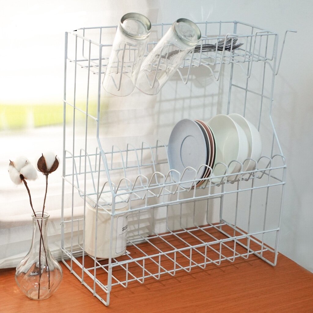 Ap 3tier Metal Dish Rack+Glass Holder/Sink Dish Rack/Hanging Dish