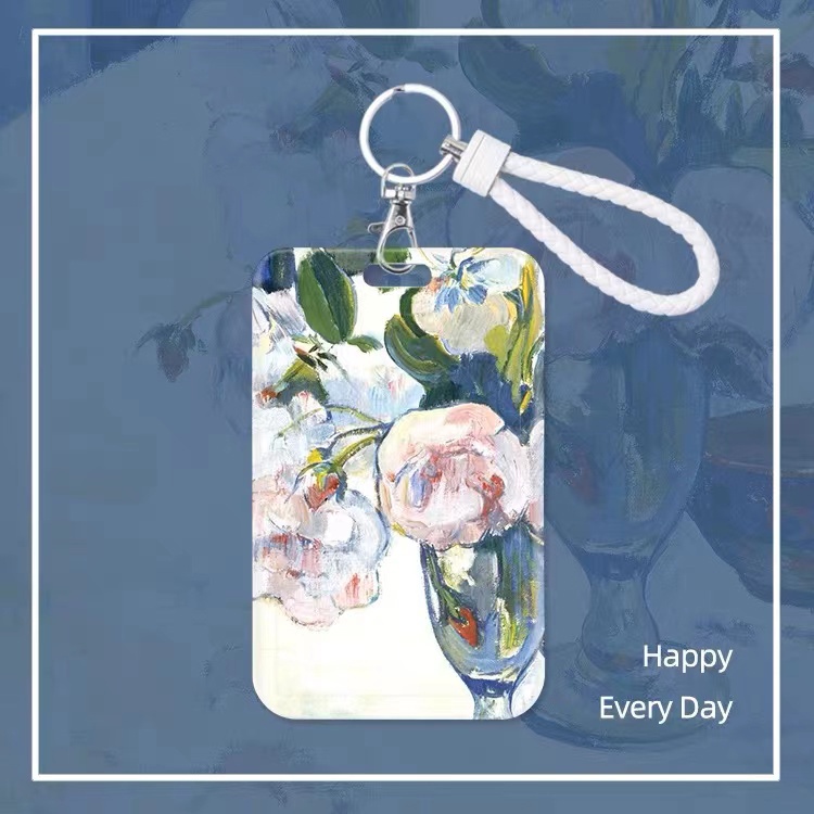 Van Gogh oil painting flowers card holders ID sets student campus meal ...