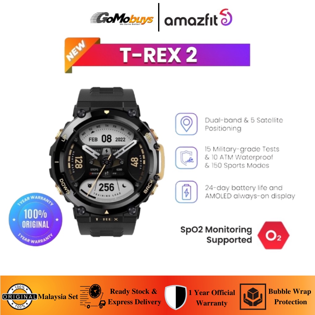 Amazfit T-Rex 2 Smartwatch 5 GPS Satellite Military-grade Fitness with ...
