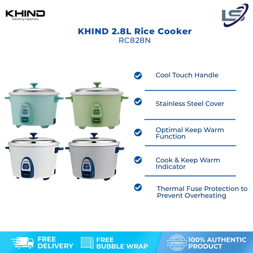 KHIND 2.8L Rice Cooker RC828N Optimal Keep Warm Function Thermal