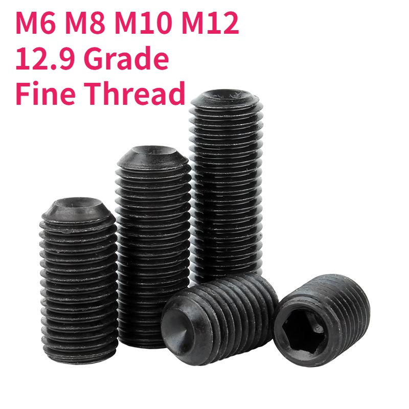 M6 M8 M10 M12 Fine Thread Black 12.9 Grade Hex Hexagon Socket Cup Point ...