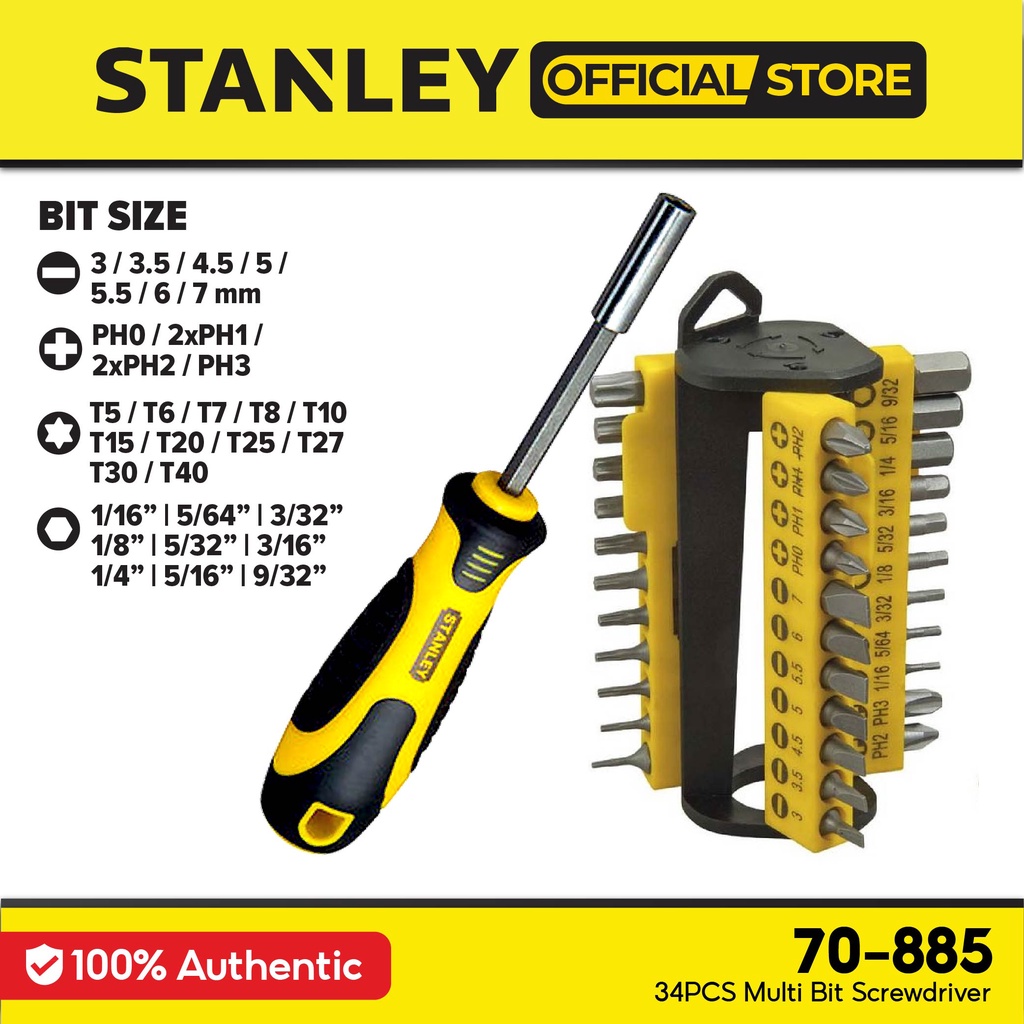 STANLEY MultiBit Screwdriver Set Torx/Slotted/Philips/Hexagon (34