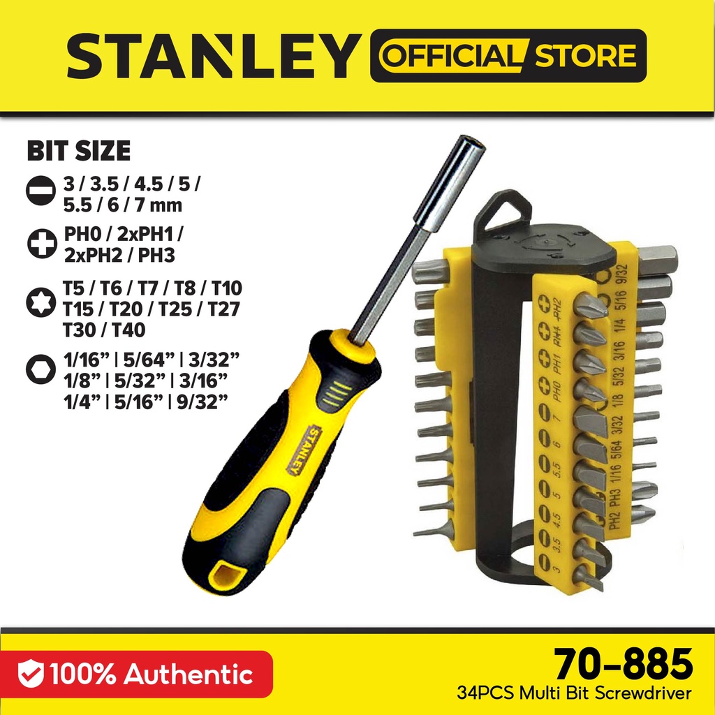 STANLEY Multi-Bit Screwdriver Set - Torx/Slotted/Philips/Hexagon (34 ...