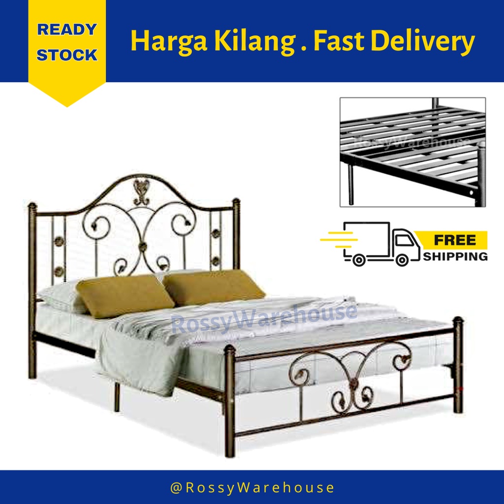 FREE SHIPPING Slat Base Powder Coated Metal Queen Bed / Double Bed ...