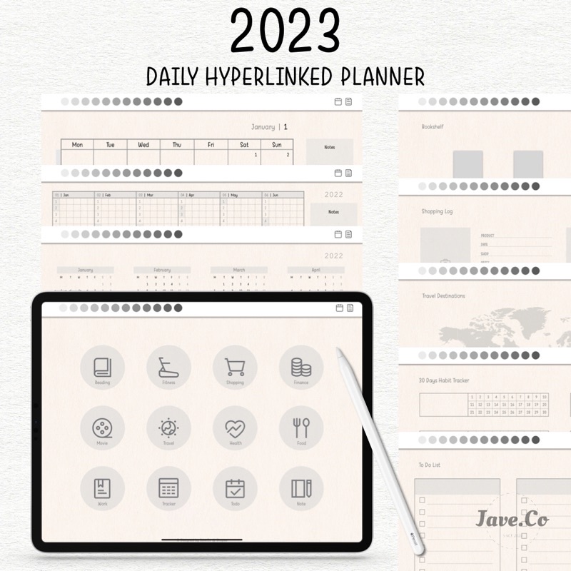 Notability / GoodNotes 2023 Daily Hyperlinked Digital Planner / Digital ...