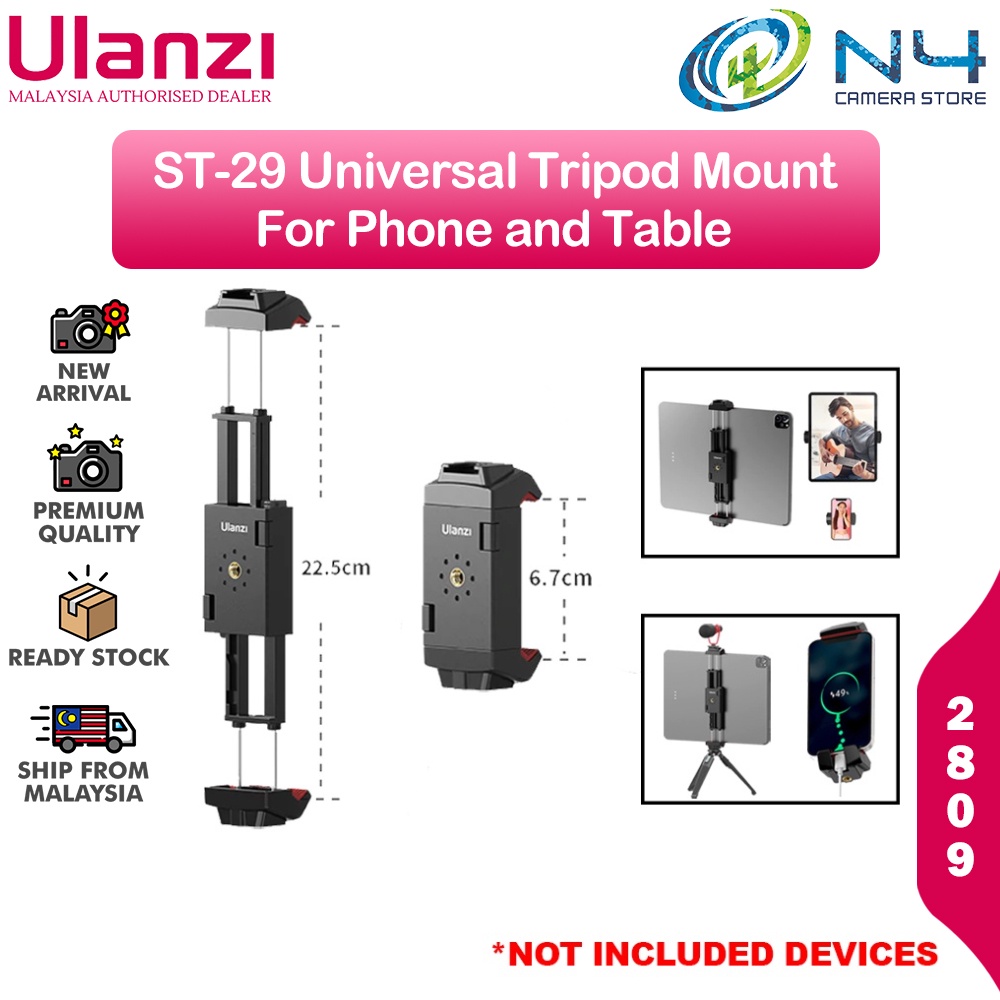 Ulanzi ST-29 2809 Tripod Mount Universal for Tablet and Phone Holder With  Cold Shoe Support Horizontal and Vertical