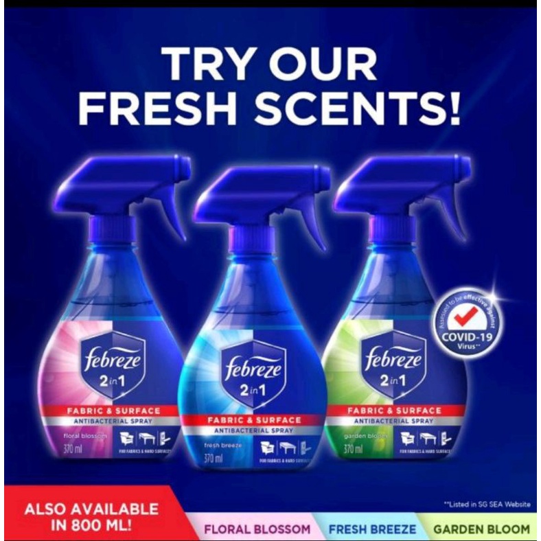 NEW Febreze 2in1 Antibacterial Disinfectant Spray 800ml, Shopee