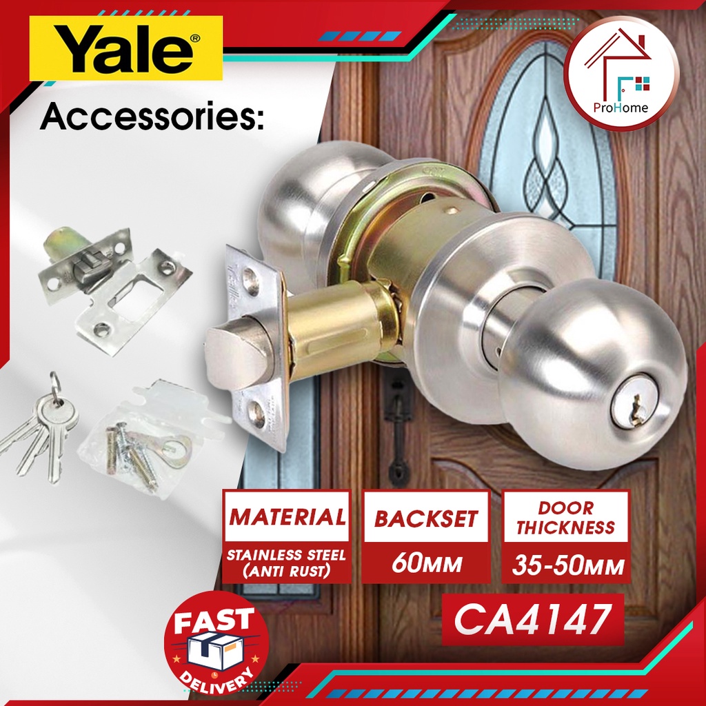 *READY STOCK* Yale CA4147 Entrance Cylindrical Door Knob Set Satin ...