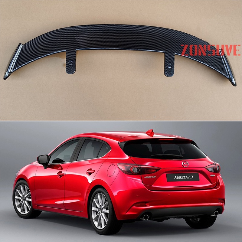 IKON MOTORSPORTS AE Style Rear Roof Spoiler For 2014-2017 Mazda 3 5-Door Hatchback – Unpainted Black ABS, W/ Instructions