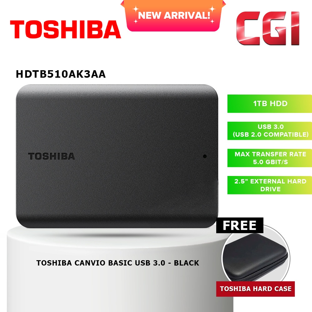 Toshiba 1TB HDTB510AK3AA Canvio Basic A5 USB 3.0 Portable Hard Drive ...