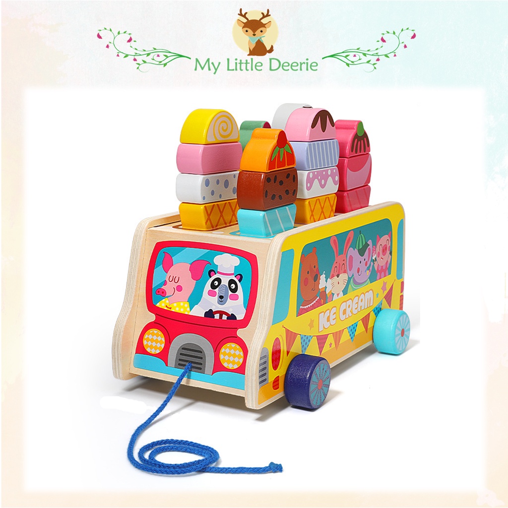 Wooden Ice Cream Truck Pretend Play Role Play Kitchen Children Kids Toy