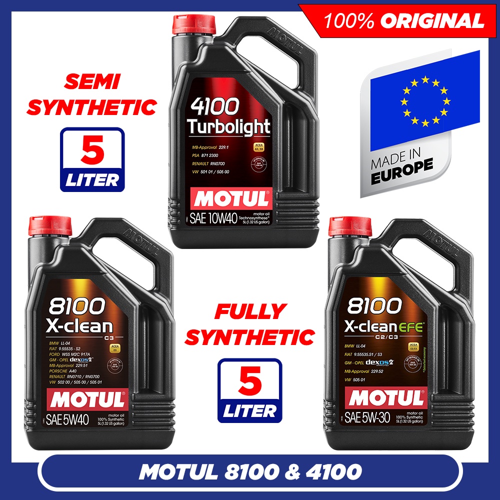 (5L) Motul 8100 XCLEAN 5W40 / XCLEAN EFE 5W30 / 4100 TURBOLIGHT 10W40 (5L) Synthetic Engine