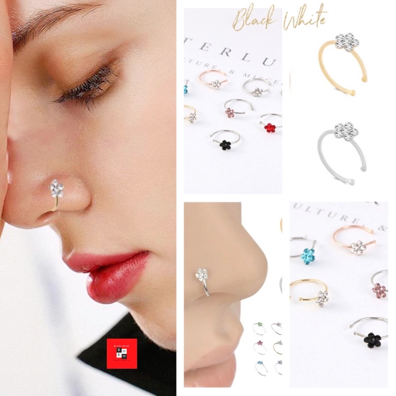 Nose Ring Stud Flower Iride Crystal Gold Silver NRF244 Shopee Malaysia
