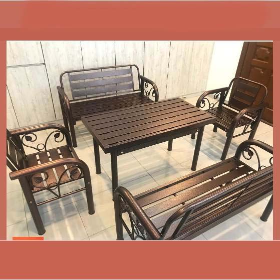 Outdoor Furniture Bench Set Long Garden Full Set Metal Steel