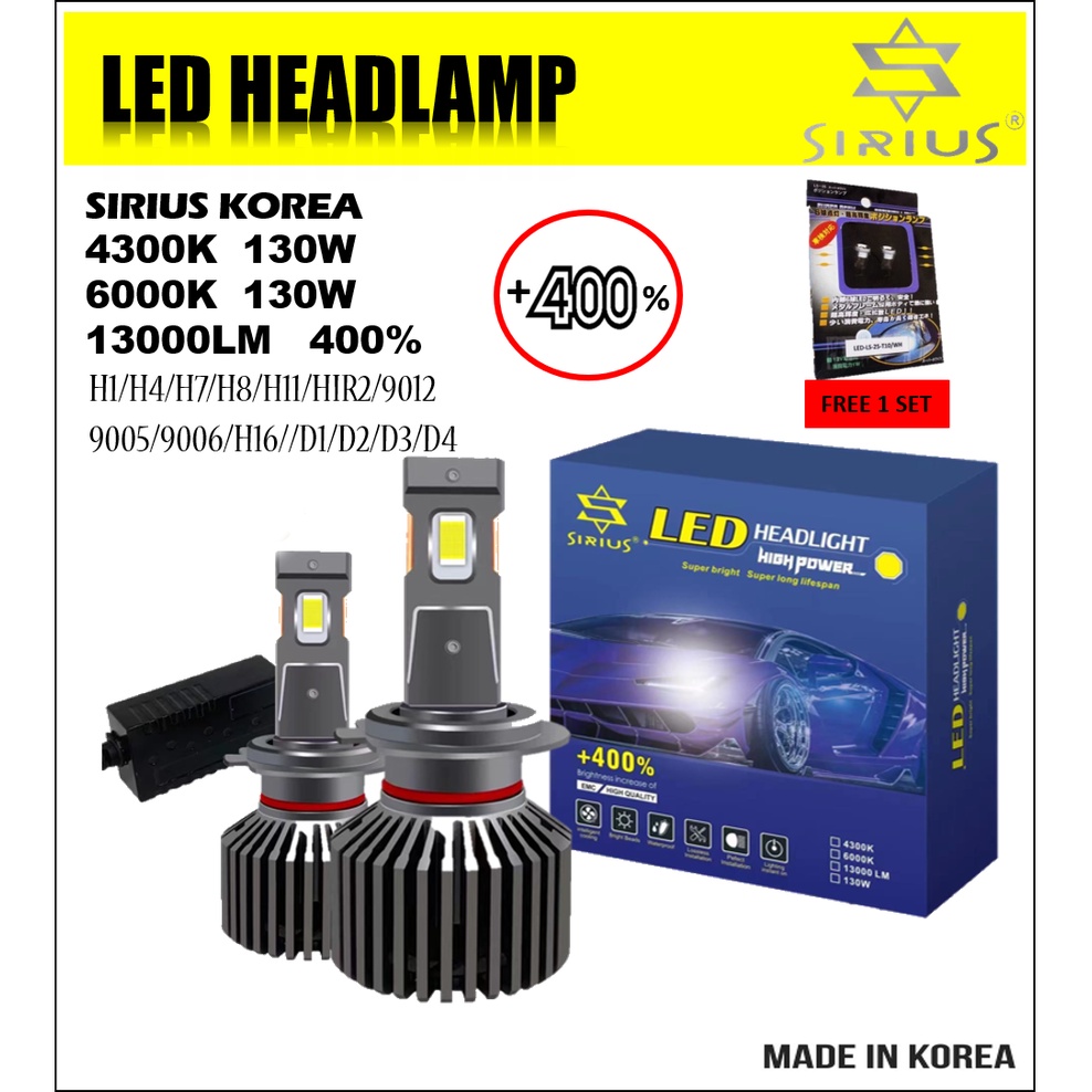 Sirius 130w Super Bright Car LED Headlight Headlamp H1 H4 H7 H8 9005 HB3  9006 HB4 D2S D4S High Power 4300k