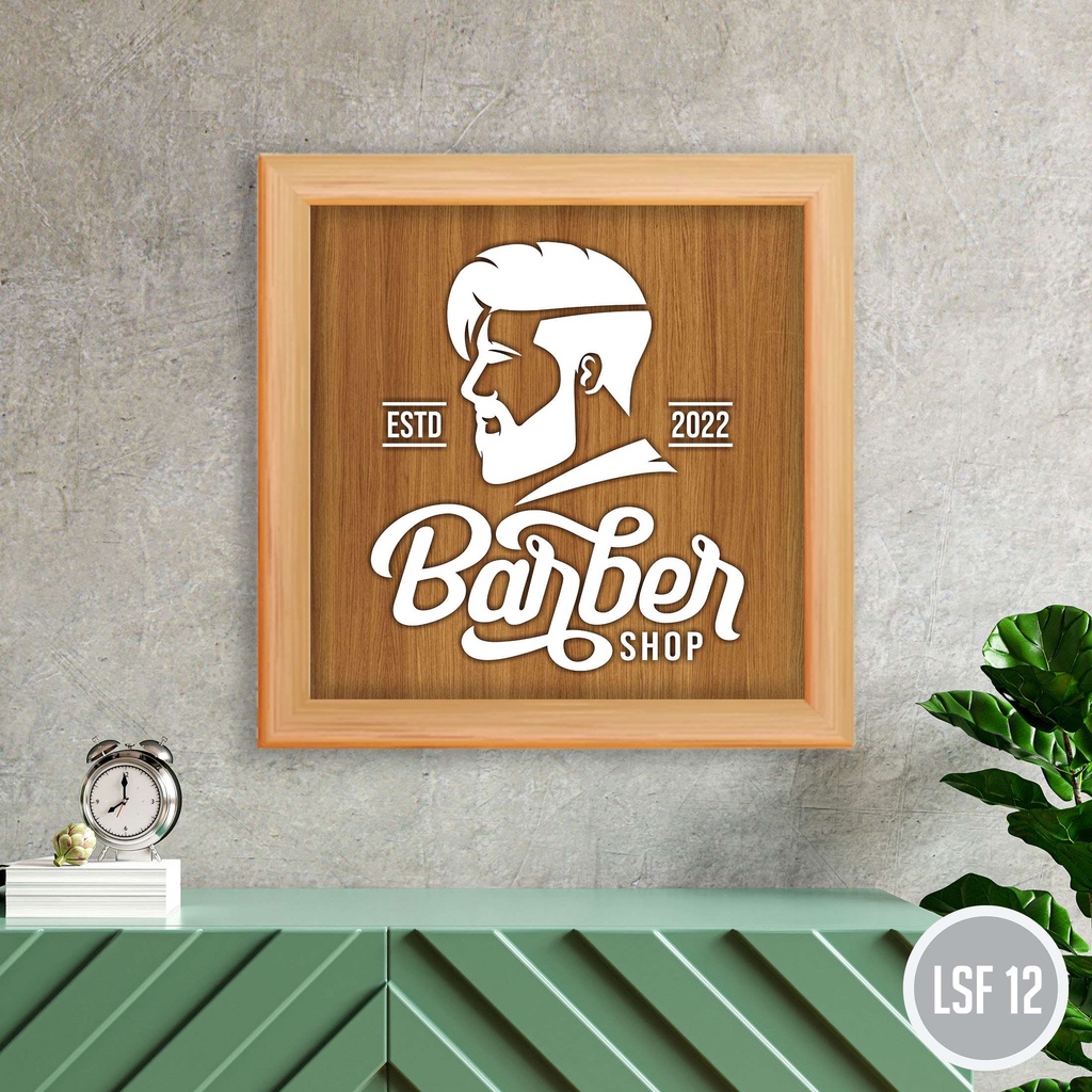 (EVERYDAY) BARBER LOGO BOARD WOODEN LETTERS embossed ACRYLIC FRAME CAN ...