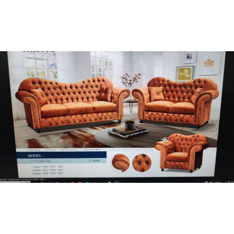 SOFA Chesterfield set 3+2+1 kain baldu chesterfield (SUBHAN ENTERPRISE