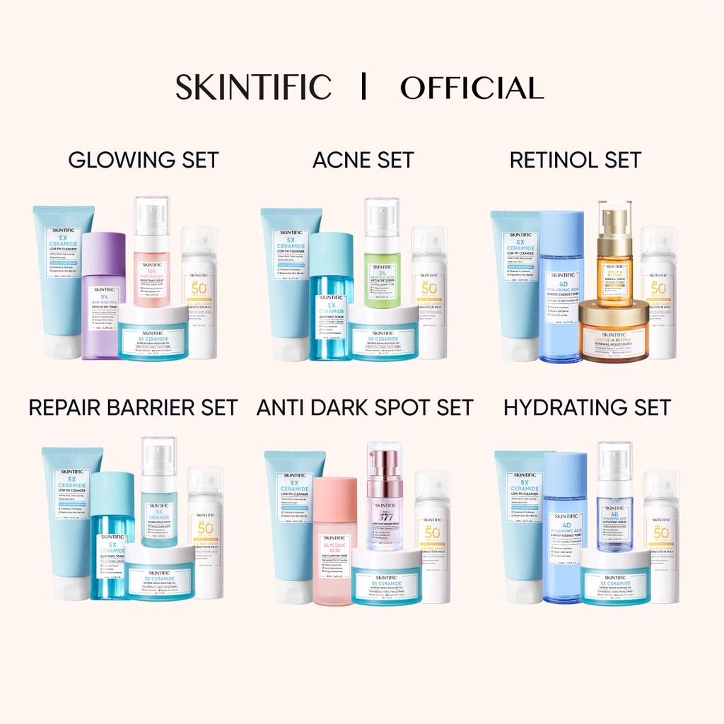 SKINTIFIC 5pcs with sunscreen Spray Paket Skincare Low pH Cleanser ...