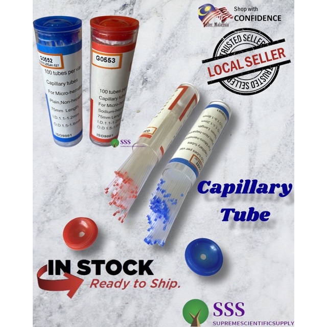 🔥[Ready stock]🔥Capillary Tube 75mm, 100pcs/Vial (Heparinized or Non