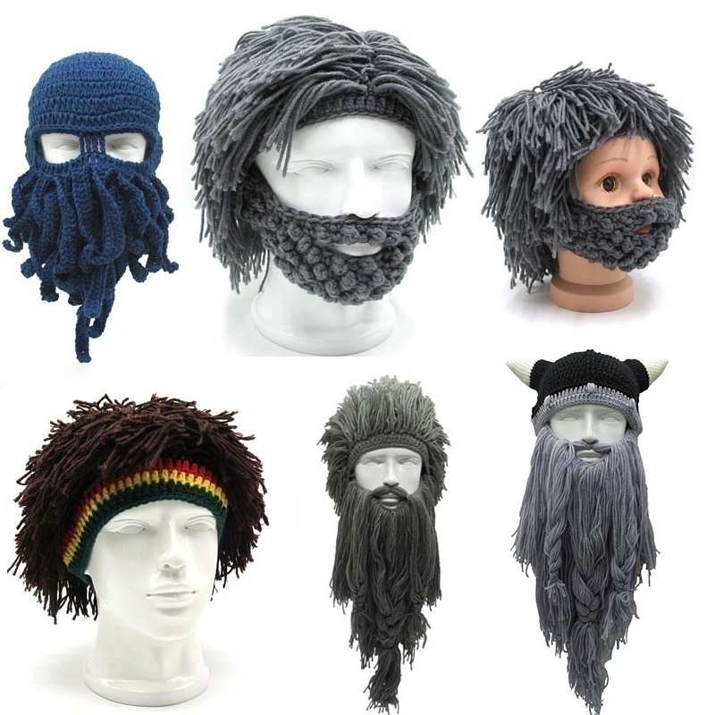Baby Viking Knit Hat Wool Bull Horn Crochet Beard Beanie Cap