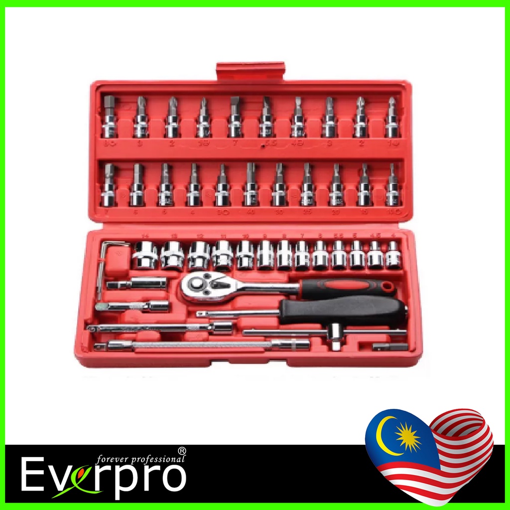 46pcs 1/4 Inch Socket Wrench Set Ratchet Wrench Set Repair Tool Kit ...