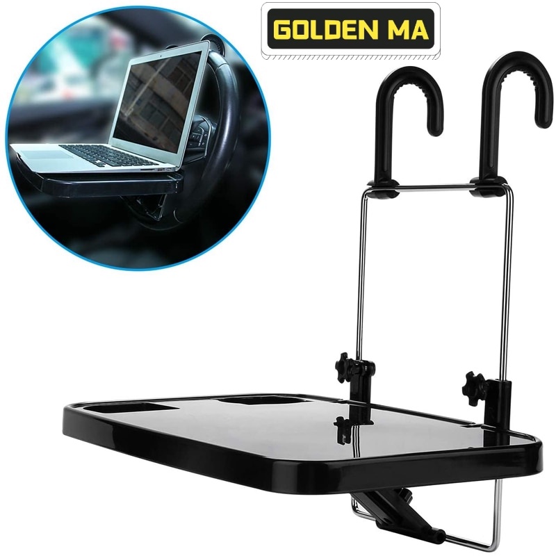 Black Silver Foldable Car Seat Back Tray for Food Dining Drink and