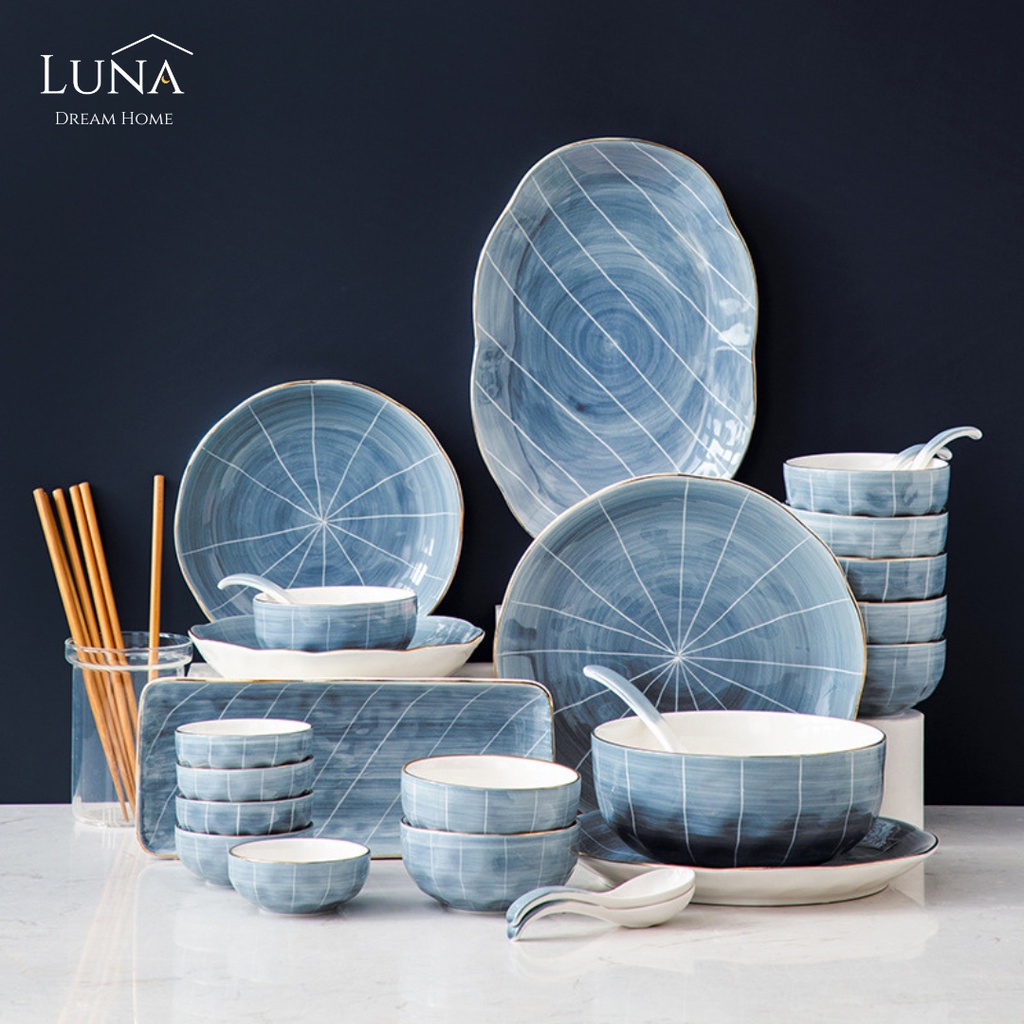 LUNA [Blue Dimple Dinnerware] Hari Raya Ceramic Plate Salad Bowl