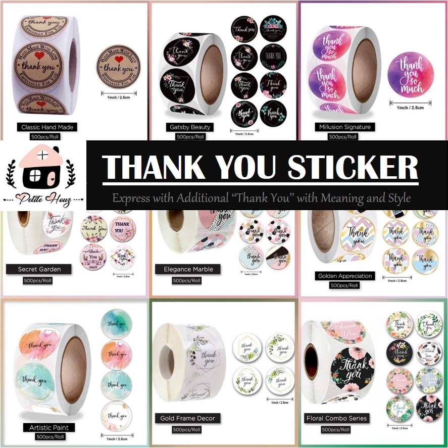 Thank You Card Stickers, 500 Pcs in roll, 1.5 Inch