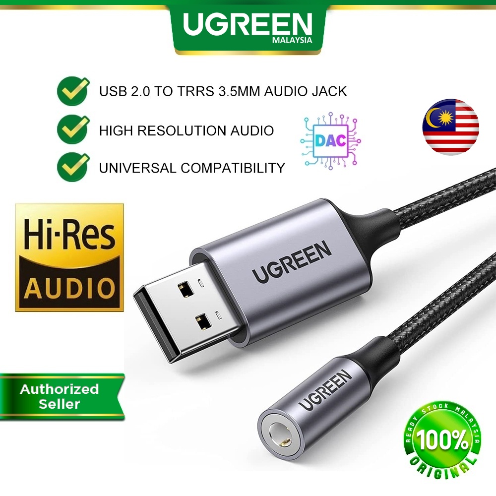 UGREEN USB to 3.5mm Audio Jack USB A 2.0 Sound Card Adapter Mic