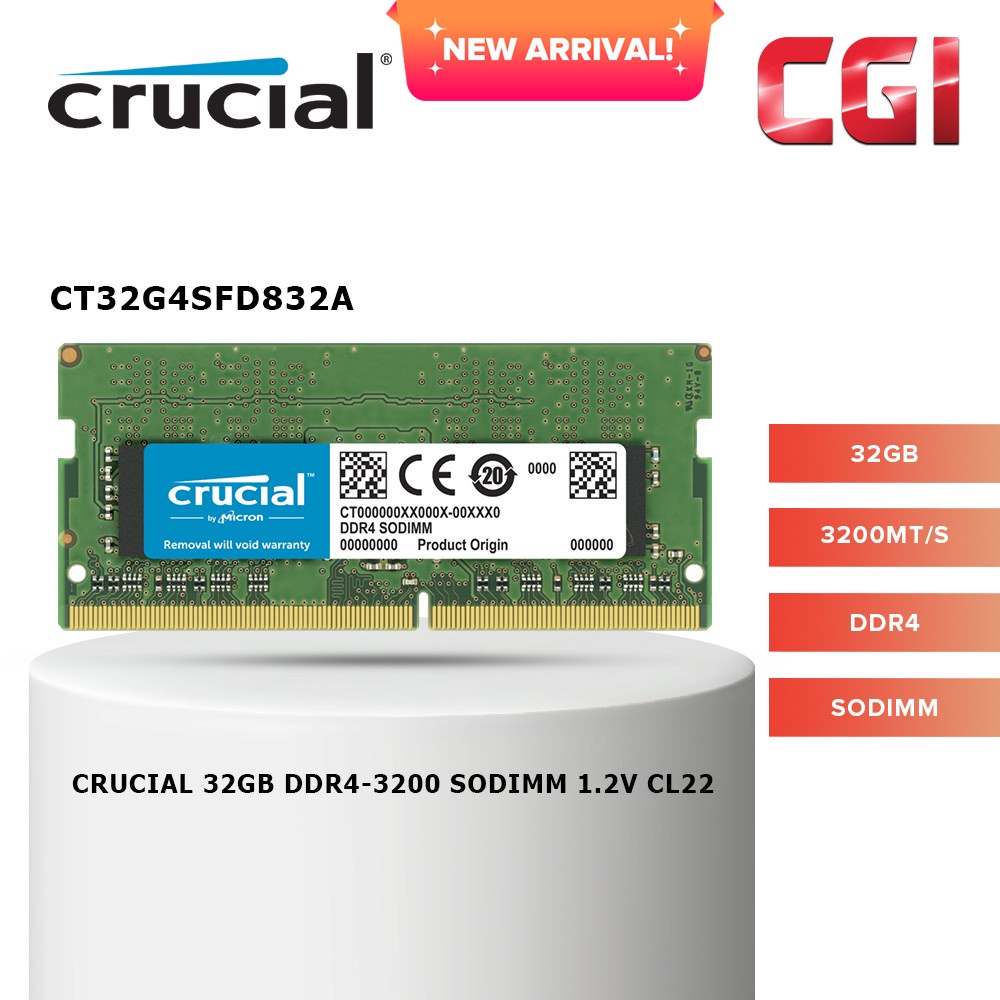 Crucial DDR4-3200 Unbuffered SODIMM (32GB) CT32G4SFD832A | Shopee