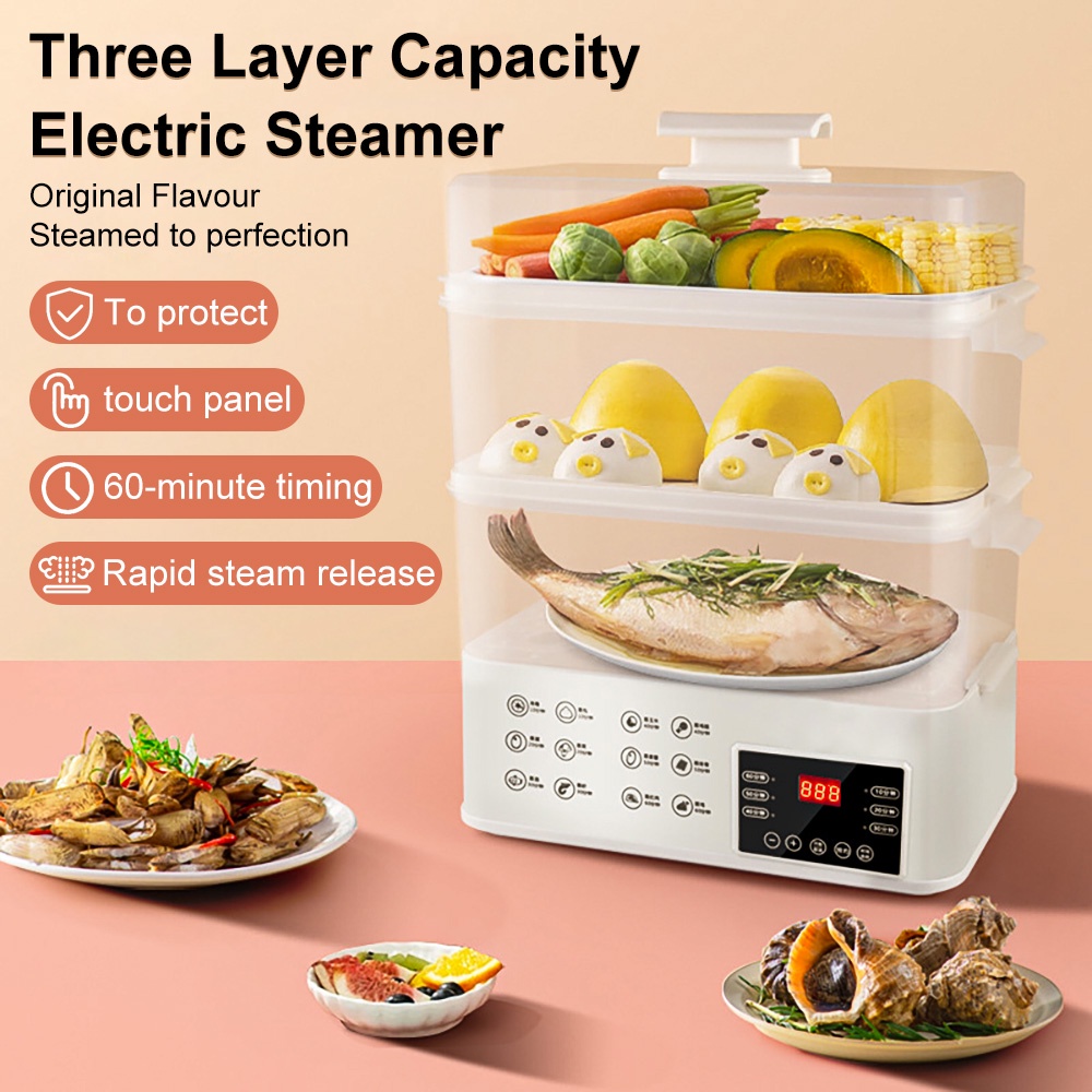MultiFunction Electric Food Steamer Cooker 3 Layers Smart Timing Food