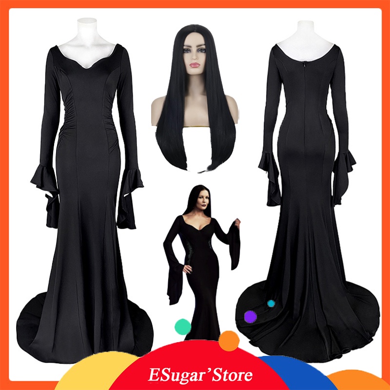 Addams Wednesday Morticia Addams Cosplay Costume Halloween Sexy Dress ...