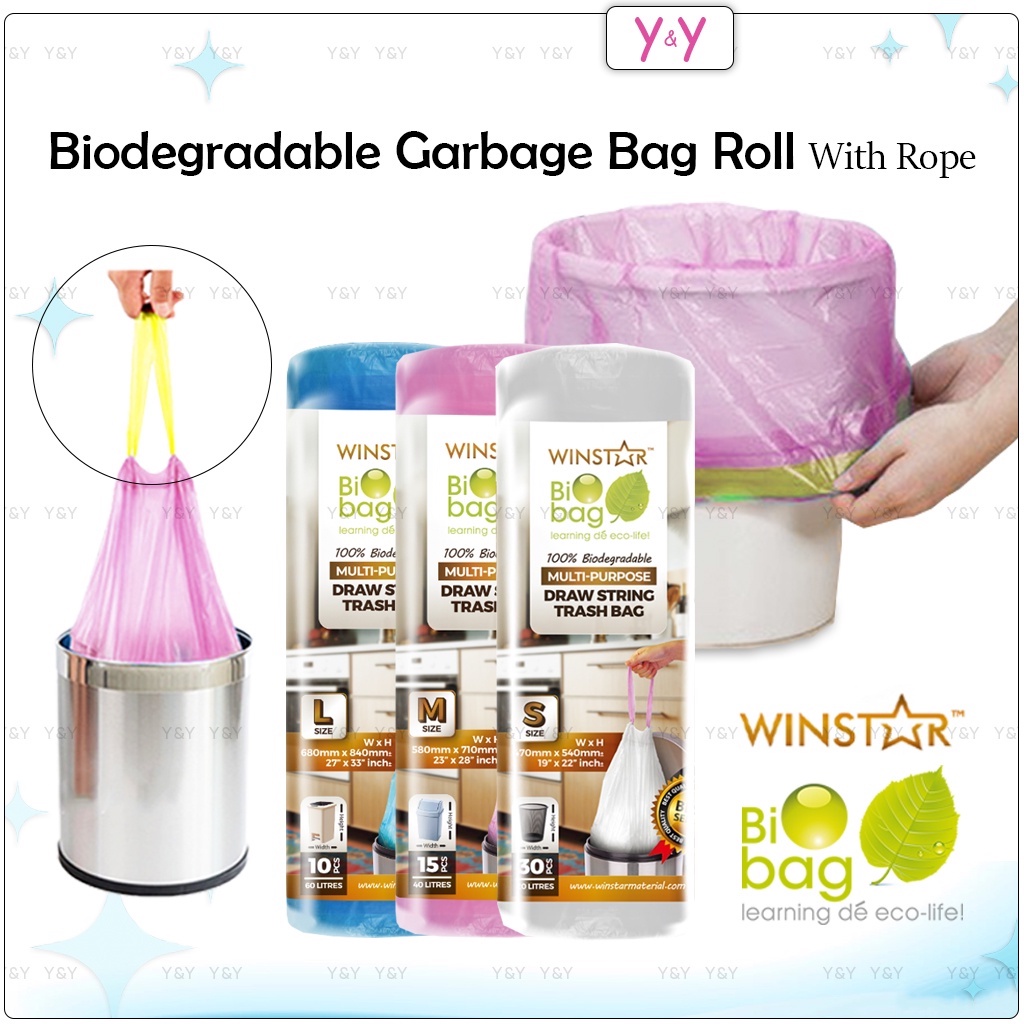 Winstar Biodegradable Garbage Bag Roll With Rope / Trash Bag Plastic ...