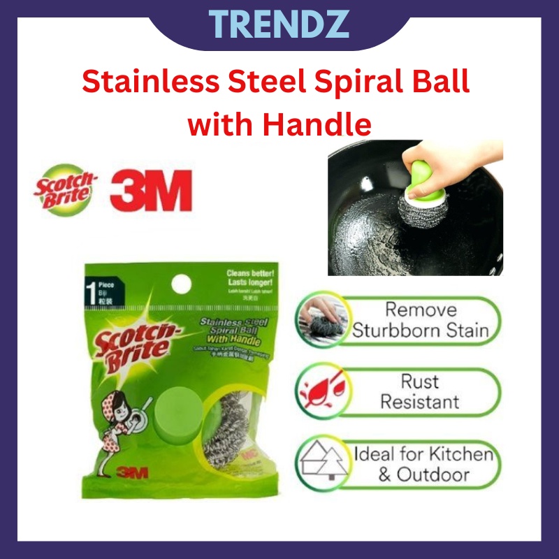 3M Scotch Brite Stainless Steel Metalic Spiral Ball With Brush Handle ...