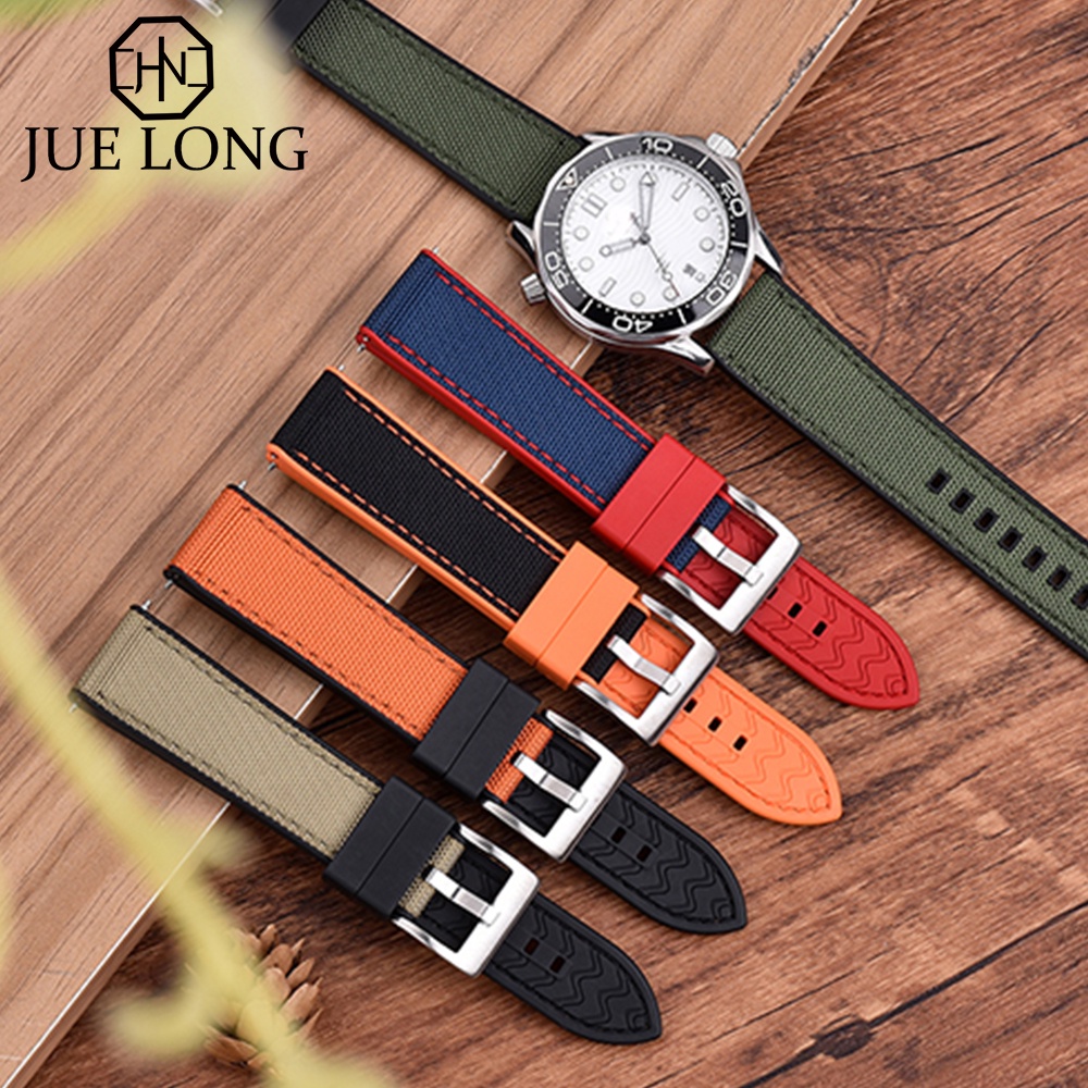 New Design Hybrid FKM Canvas Nylon Watch Strap 20mm 22mm High Quality Quick Release Fluoro