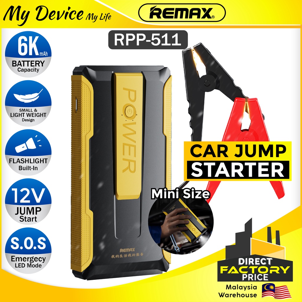 Original REMAX Portable Car Battery Jumper Start Powerbank 6000mAh Emergency Jump Power Bank