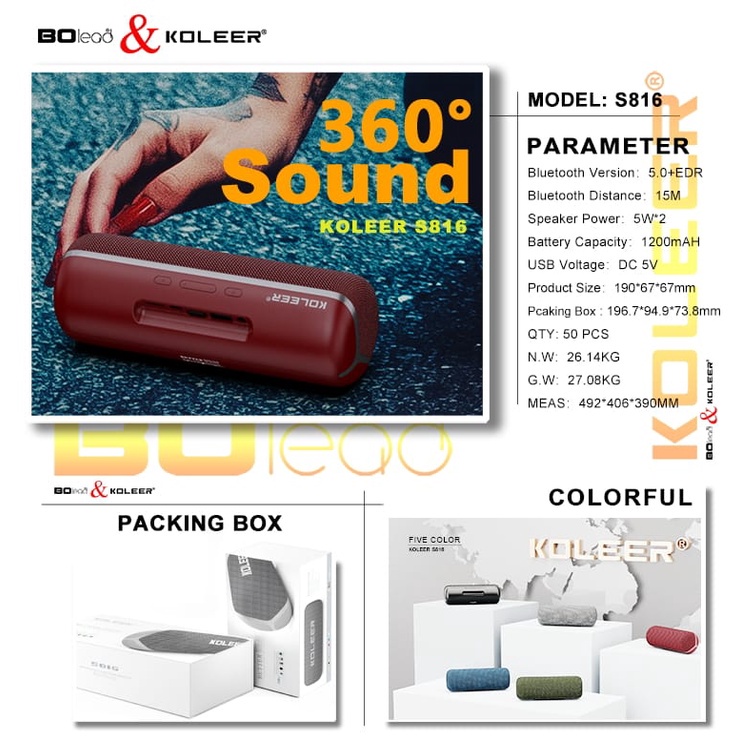 KOLEER S816 TWS Wireless Bluetooth V5.0 Portable Speaker / Rechargeable ...