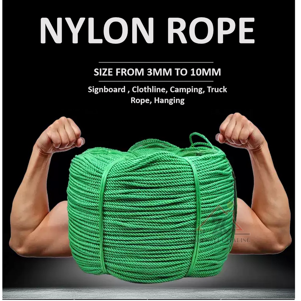 Green Rope Nylon Rope PE Rope Polyethylene Rope 3MM 4MM 5MM 6MM 8MM 30FT  Tali Nylon Tebal Camping Tent Rope