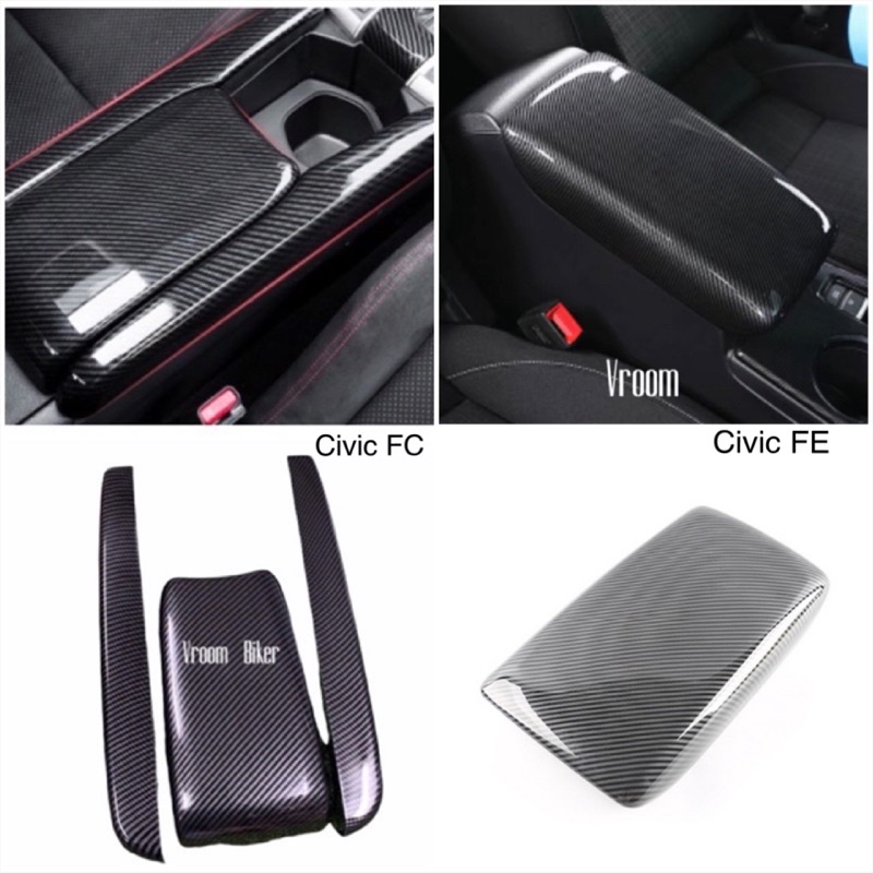 Faux Leather Armrest Cover For 2012-2015 Honda Civic - Black With Gray Stitching