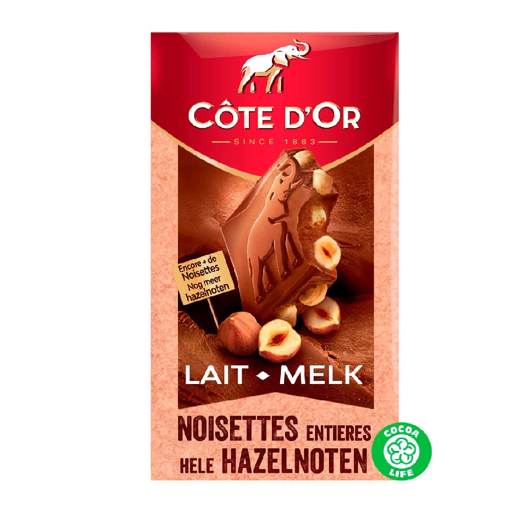 Cote'or Milk Chocolate Whole Nuts Tablet Noisettes Hazelnut 180 Grams