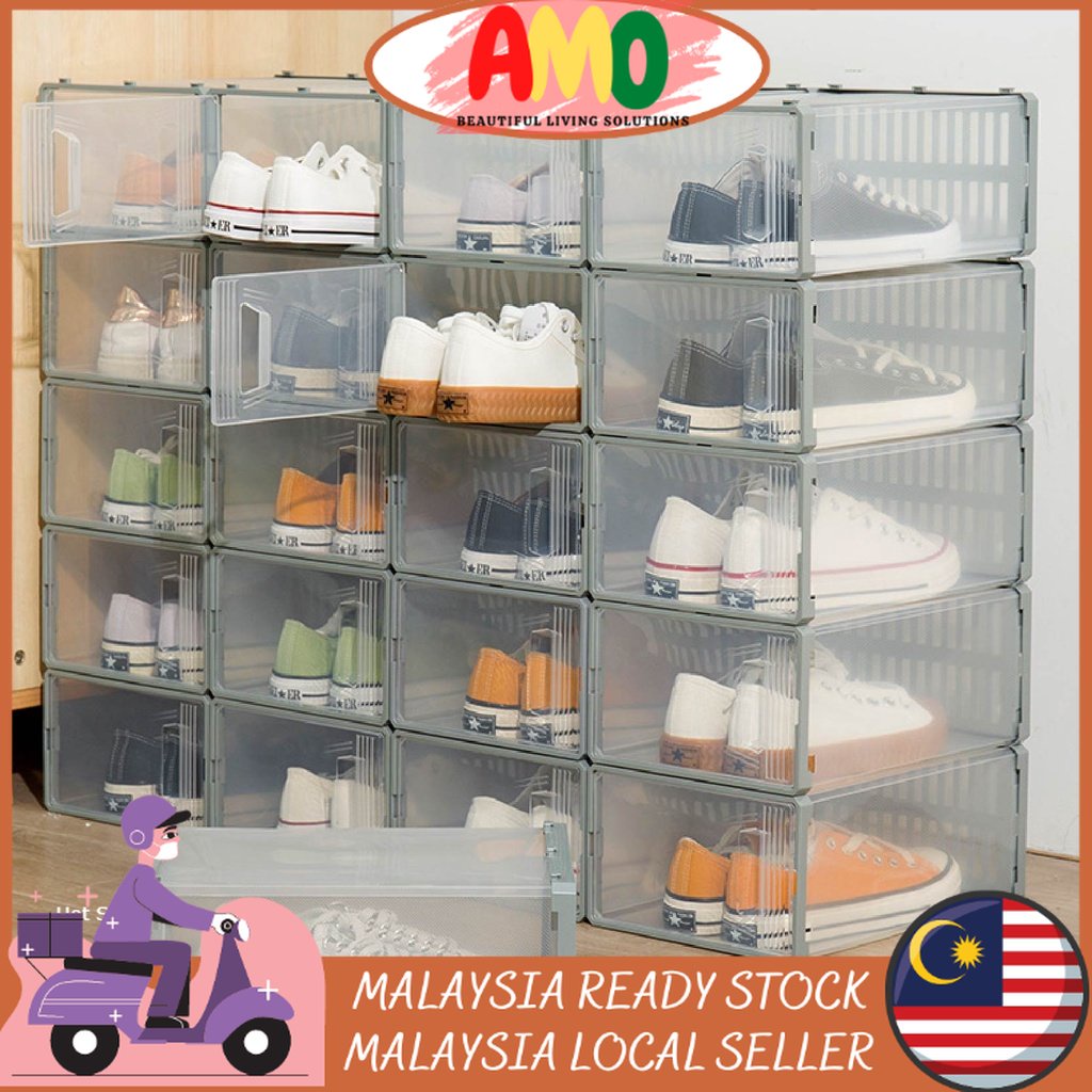 🔥AMOMALL🔥 Unisex Stackable Storage Shoes Shoe Box ABS Transparent Shoe ...