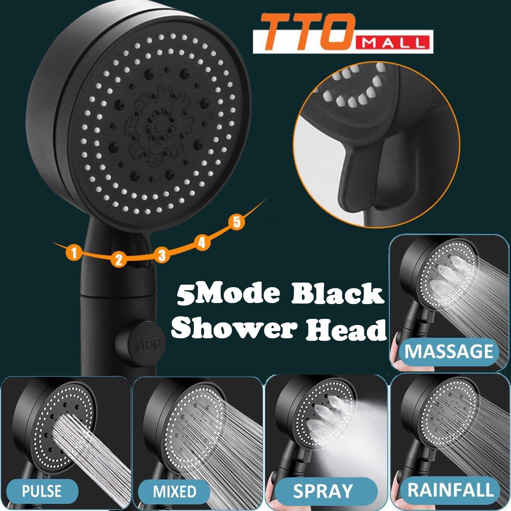[TTO]Shower Head Water Saving Black 5 Mode Adjustable High Pressure ...