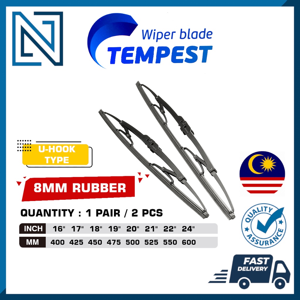 Universal Rubber Wiper Blade Set (1 Pair) 16” to 24” High Quality U ...